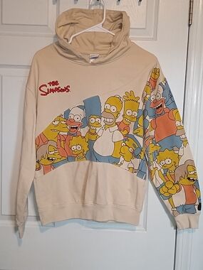 Hot Topic The Simpsons Beige Pullover Hoodie with Full-Color Character Print